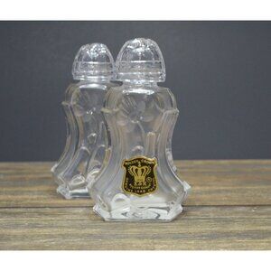 Genuine West Germany Salt Pepper Shaker E&R Crystal Golden Crown Vintage Dining